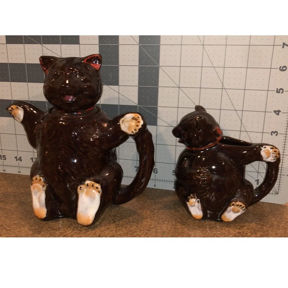 Redware Batlin Bear Teapot Creamer Vintage Kitsch 50s Novelty Farmhouse Eclectic